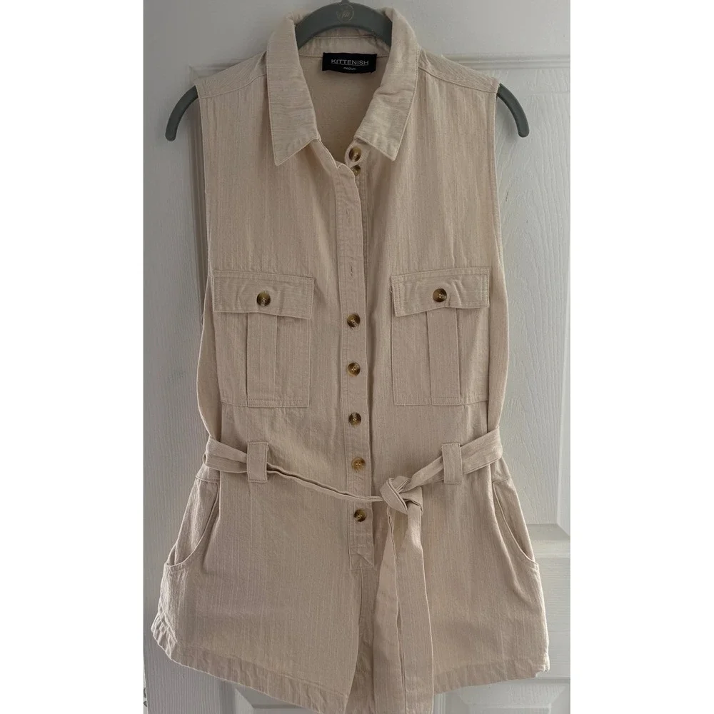 Kittenish Women's Beige Utility Romper Belted Button Front Sleeveless Size M 188 - Picture 3 of 13